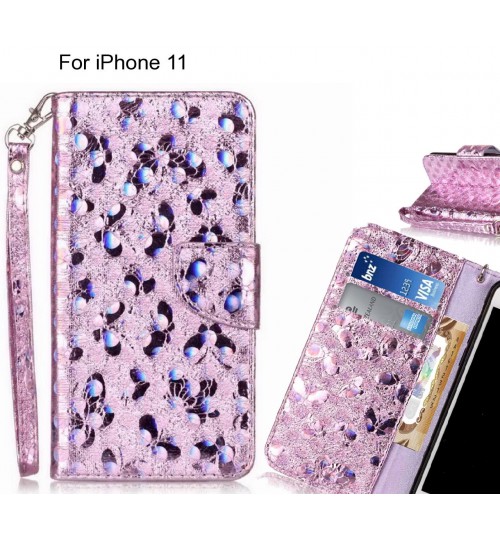 iPhone 11 Case Wallet Leather Flip Case laser butterfly