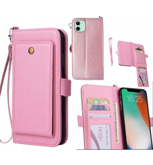 Iphone 11 Case Retro Leather Wallet Case - Pink