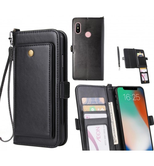 Xiaomi Redmi 6 Pro Case Retro Leather Wallet Case - Black