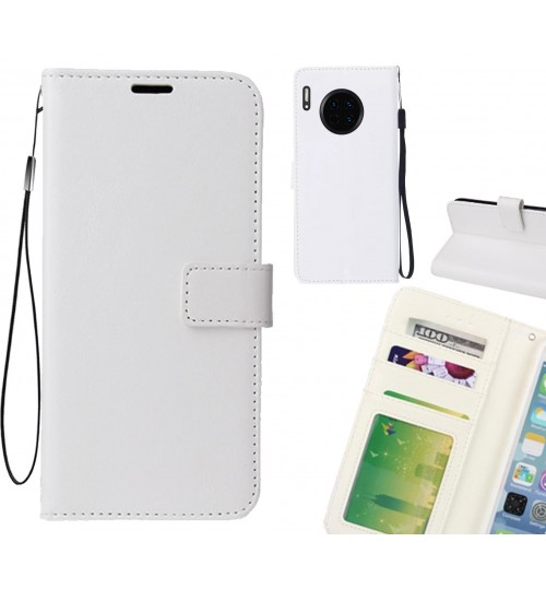 Huawei Mate 30 Case Fine Leather Wallet Case - White