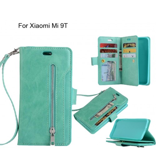 Xiaomi Mi 9t Case 10 Cards Slots Wallet Leather Case With Zip - Green