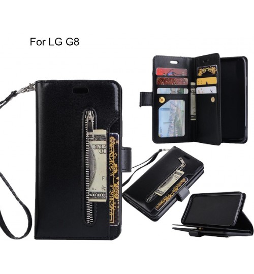 Lg G8 Case 10 Cards Slots Wallet Leather Case With Zip - Black