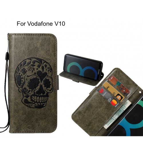 Vodafone V10 case skull vintage leather wallet case