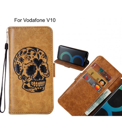 Vodafone V10 case skull vintage leather wallet case