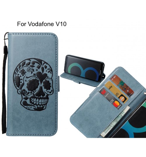 Vodafone V10 case skull vintage leather wallet case