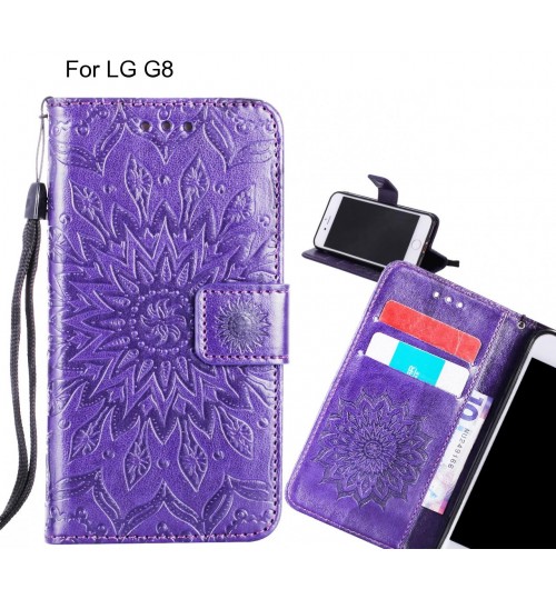 LG G8 Case Leather Wallet case embossed sunflower pattern