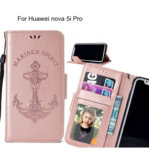 Huawei nova 5i Pro Case Wallet Leather Case Embossed Anchor Pattern