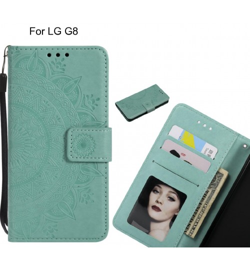 Lg G8 Case Mandala Embossed Leather Wallet Case - Green
