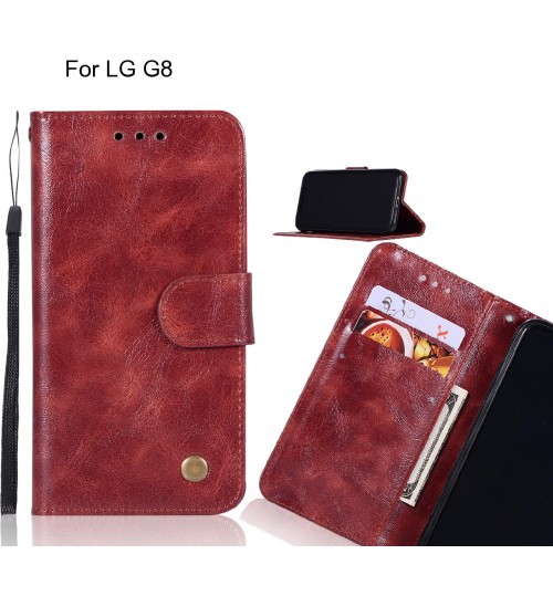 Lg G8 Case Vintage Fine Leather Wallet Case - Dark Red