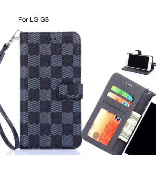 Lg G8 Case Grid Wallet Leather Case - Black