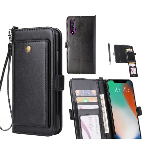 Huawei Nova 5t Case Retro Leather Wallet Case - Black