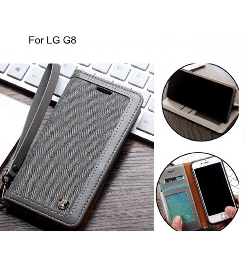 Lg G8 Case Wallet Denim Leather Case - Silver