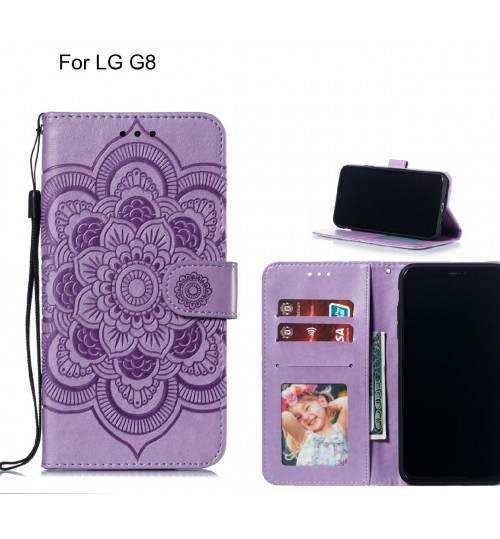 Lg G8 Case Leather Wallet Case Embossed Pattern - Purple