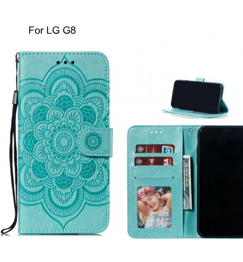 Lg G8 Case Leather Wallet Case Embossed Pattern - Green