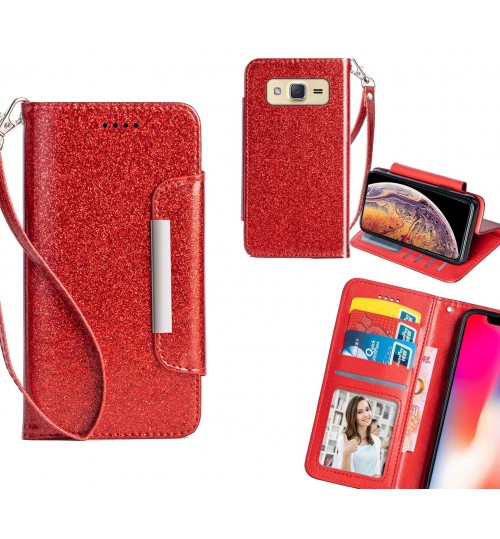 Galaxy J2 Case Glitter Wallet Case Id Wide Magnetic Closure - Red