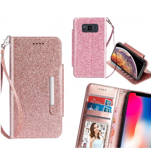 Galaxy S8 Active Case Glitter wallet Case ID wide Magnetic Closure