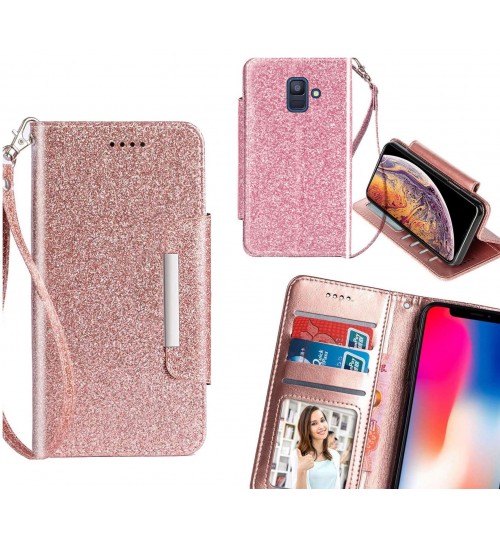 Galaxy A6 2018 Case Glitter Wallet Case Id Wide Magnetic Closure - Pink