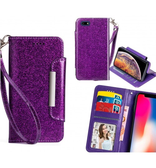 Huawei Y5 Prime 2018 Case Glitter wallet Case ID wide Magnetic Closure