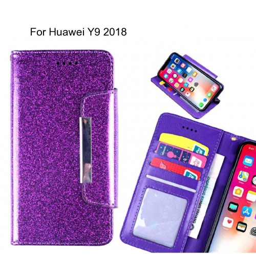 Huawei Y9 2018 Case Glitter Wallet Case Id Wide Magnetic Closure - Purple