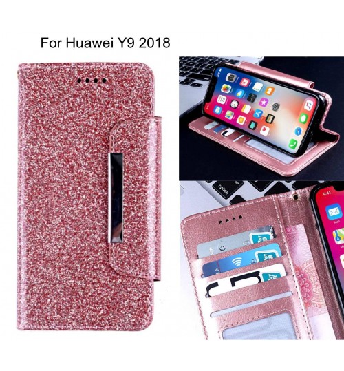Huawei Y9 2018 Case Glitter Wallet Case Id Wide Magnetic Closure - Pink