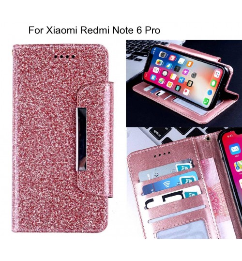 Xiaomi Redmi Note 6 Pro Case Glitter wallet Case ID wide Magnetic Closure