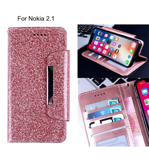 Nokia 2.1 Case Glitter wallet Case ID wide Magnetic Closure