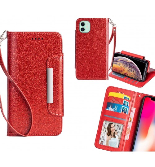 Iphone 11 Case Glitter Wallet Case Id Wide Magnetic Closure - Red