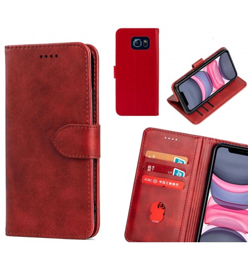 Galaxy S6 Case Premium Leather Id Wallet Case - Red