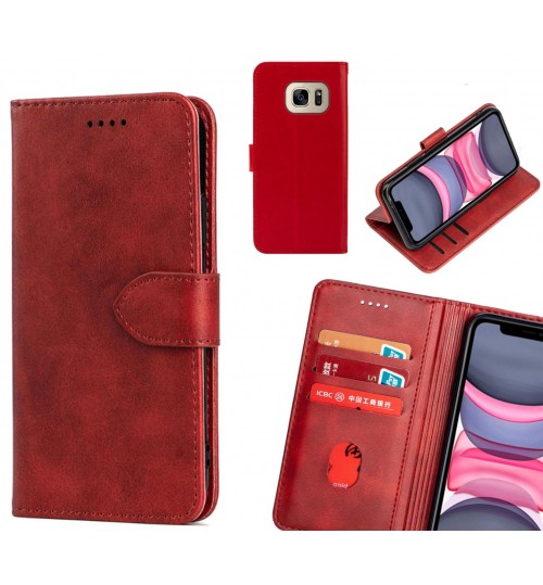 Galaxy S7 Case Premium Leather Id Wallet Case - Red