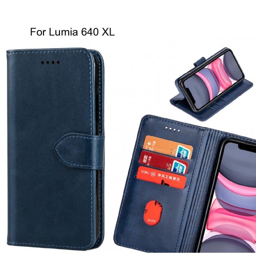 Lumia 640 Xl Case Premium Leather Id Wallet Case - Dark Blue