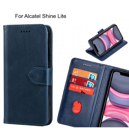 Alcatel Shine Lite Case Premium Leather Id Wallet Case - Dark Blue