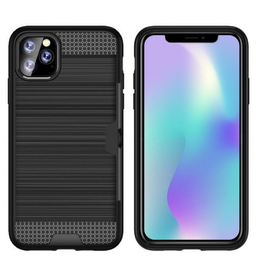 iPhone 11 Pro impact proof hybrid case card clip Brushed Metal Texture