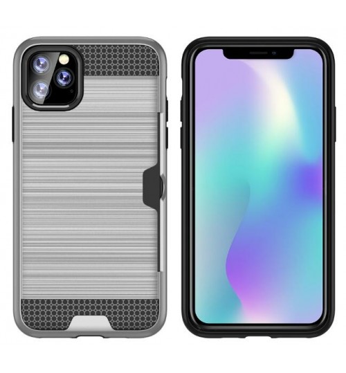 iPhone 11 Pro impact proof hybrid case card clip Brushed Metal Texture