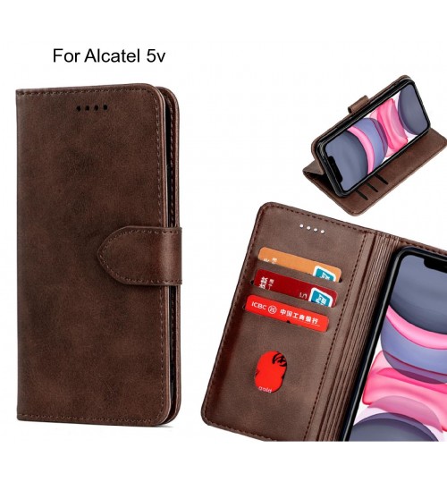 Alcatel 5v Case Premium Leather Id Wallet Case - Dark Brown