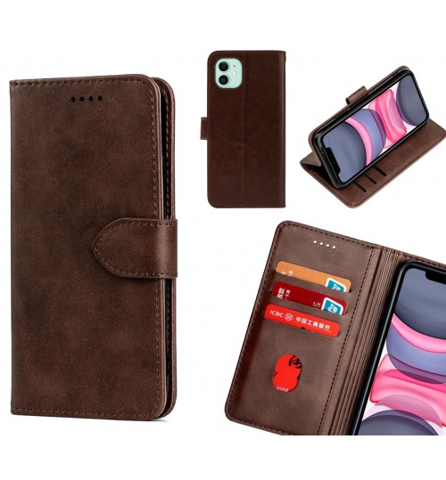 Iphone 11 Case Premium Leather Id Wallet Case - Dark Brown
