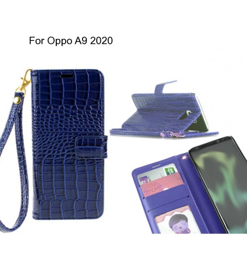 Oppo A9 2020 Case Croco Wallet Leather Case - Blue
