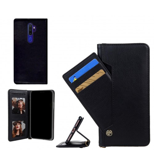 Oppo A9 2020 Case Slim Leather Wallet Case 6 Cards 2 Id Magnet - Black