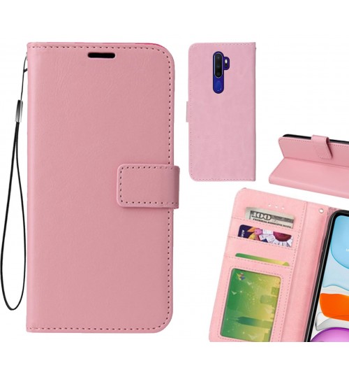 Oppo A9 2020 Case Fine Leather Wallet Case - Pink