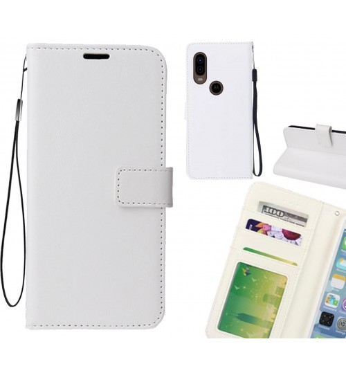 Moto P40 Case Fine Leather Wallet Case - White
