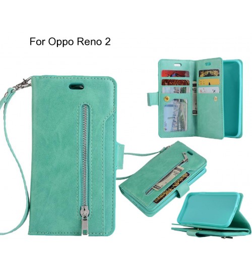 Oppo Reno 2 Case 10 Cards Slots Wallet Leather Case With Zip - Green