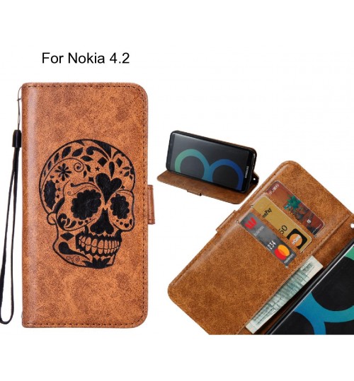 Nokia 4.2 case skull vintage leather wallet case