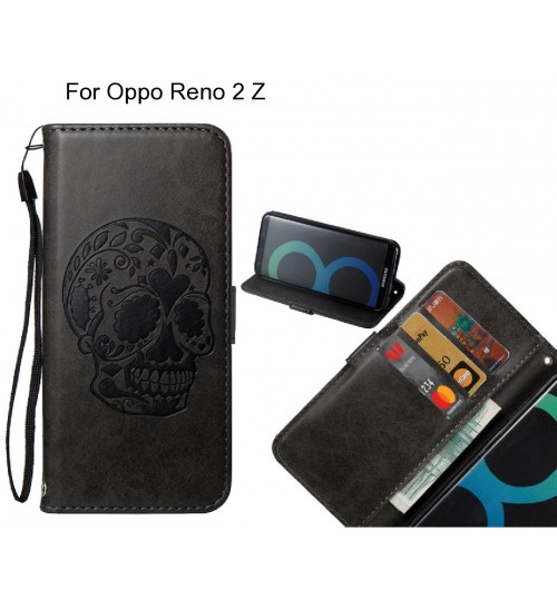 Oppo Reno 2 Z case skull vintage leather wallet case