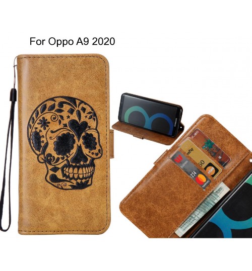 Oppo A9 2020 case skull vintage leather wallet case