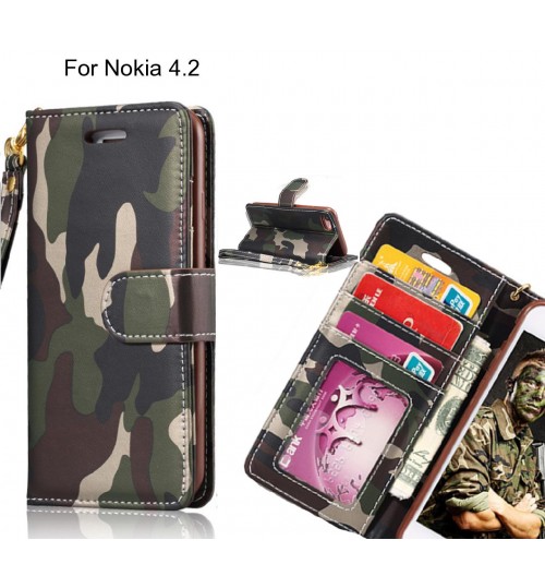 Nokia 4.2 Case Camouflage Leather Wallet Case Cover - Green