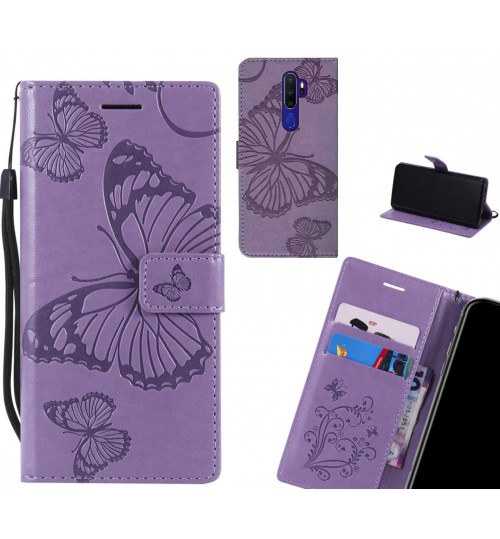 Oppo A9 2020 Case Embossed Butterfly Wallet Leather Case - Purple
