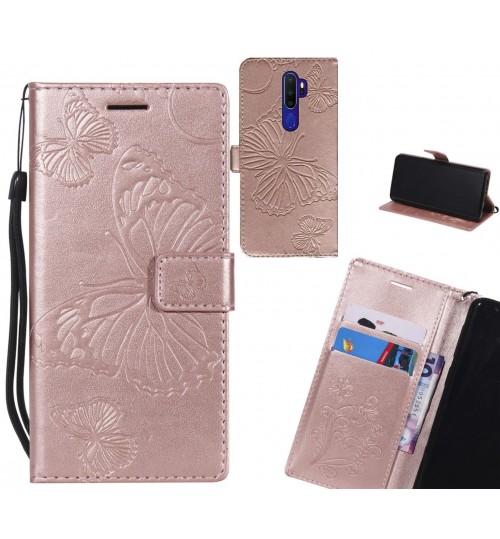 Oppo A9 2020 Case Embossed Butterfly Wallet Leather Case - Rose Gold