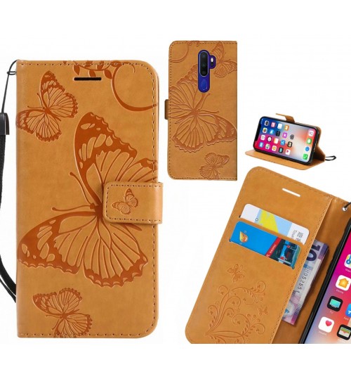 Oppo A9 2020 Case Embossed Butterfly Wallet Leather Case - Brown