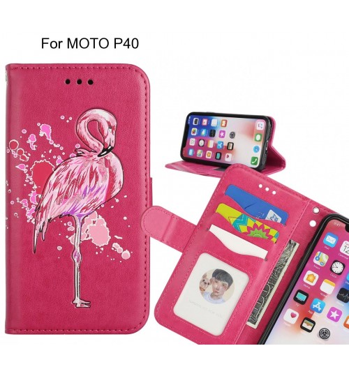 MOTO P40 case Embossed Flamingo Wallet Leather Case