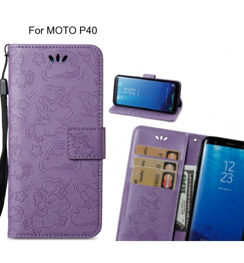 MOTO P40  Case Leather Wallet case embossed unicon pattern