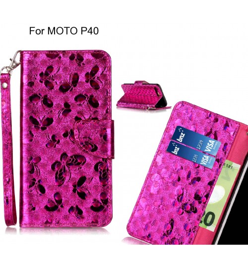MOTO P40 Case Wallet Leather Flip Case laser butterfly